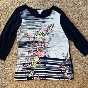 Christopher & Banks Navy and White Floral Blouse